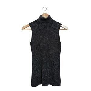 Casual Corner Women’s Black Shimmer Sleeveless Silk Blend Turtleneck Blouse S